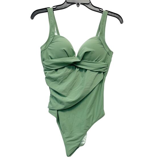 Cupshe Forest Adventure Solid Wrap Front One Piece Swimsuit Sage Green Medium - Picture 1 of 7